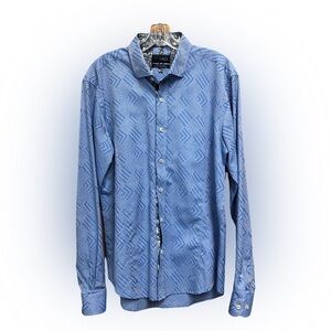 Stylish Geometric Blue Button Down Shirt
